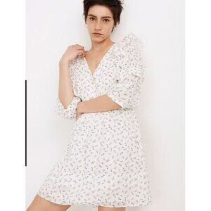 NEW! Madewell White Ruffled Pleat Mini Dress Spring Fling Floral Women's Size 12
